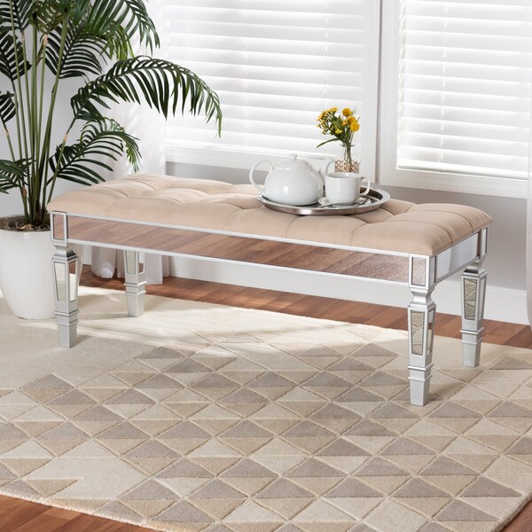Baxton Studio Hedia Contemporary Glam and Luxe Beige Fabric Upholstered and Silver Finished Wood Accent Bench - 213-12263-ZORO
