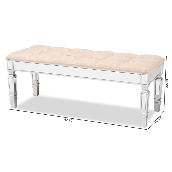 Baxton Studio Hedia Contemporary Glam and Luxe Beige Fabric Upholstered and Silver Finished Wood Accent Bench - 213-12263-ZORO