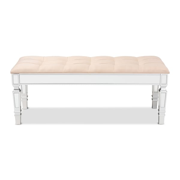 Baxton Studio Hedia Contemporary Glam and Luxe Beige Fabric Upholstered and Silver Finished Wood Accent Bench - 213-12263-ZORO