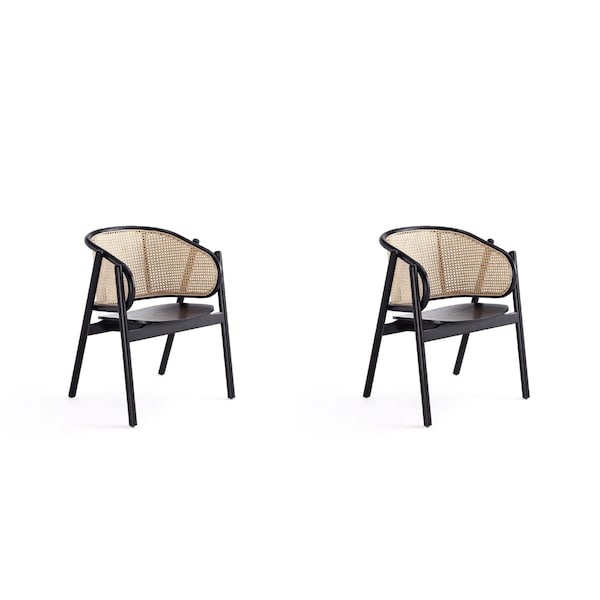 Manhattan Comfort Versailles Armchair in Black and Natural Cane, Set of 2 - 2-ACCA02-BK