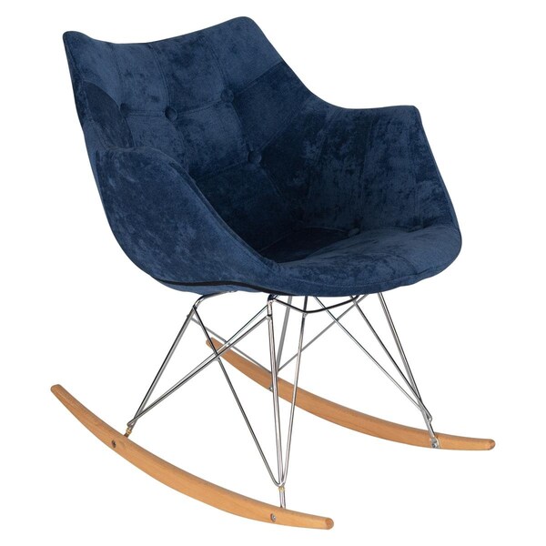 Kd Americana 26.75 x 23.5 x 22.5 in. Willow Velvet Eiffel Base Rocking Chair, Navy Blue - KD2609730
