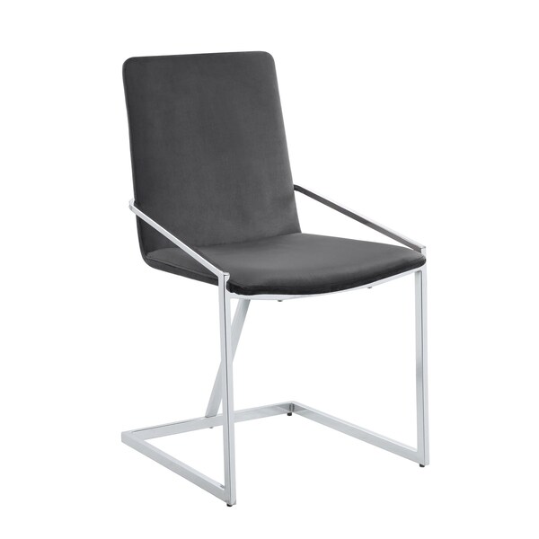 Acme 19 in. Velvet and Metal Side Chair in Gray and Chrome, 2PK - ER-0285BK