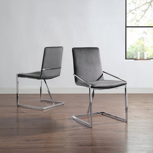Acme 19 in. Velvet and Metal Side Chair in Gray and Chrome, 2PK - ER-0285BK