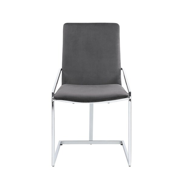 Acme 19 in. Velvet and Metal Side Chair in Gray and Chrome, 2PK - ER-0285BK