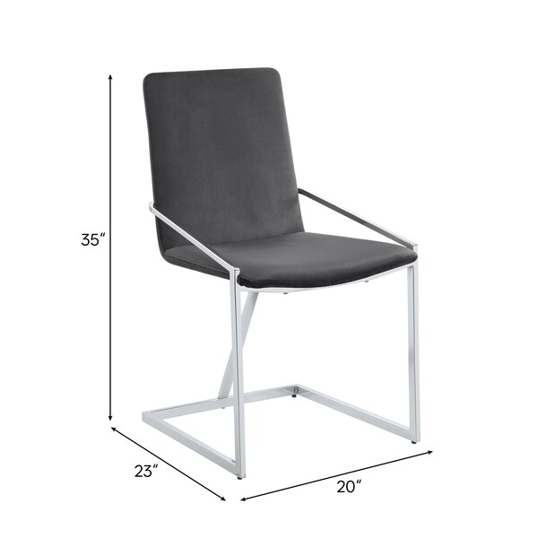 Acme 19 in. Velvet and Metal Side Chair in Gray and Chrome, 2PK - ER-0285BK