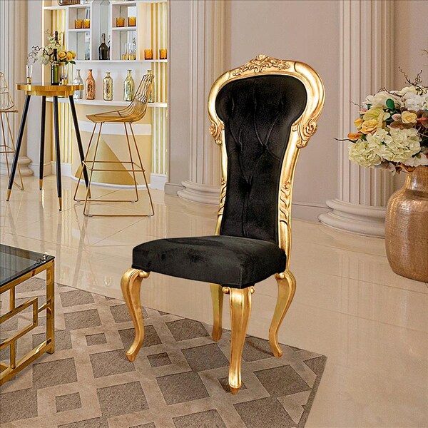 Design Toscano Delacroix Ebony Velvet Gilded Side Chair, PK 2 - AF951691