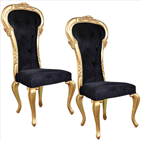 Design Toscano Delacroix Ebony Velvet Gilded Side Chair, PK 2 - AF951691