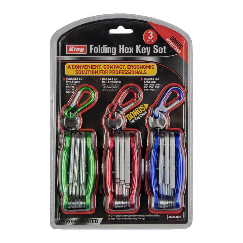 KING 3-Pieces Folding Hex Key Wrench Set, Standard, Ball-End, and Torx (36 Sizes) - 4500-0