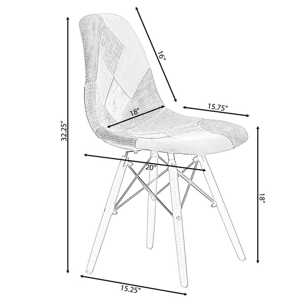 Fabulaxe White Patchwork Fabric Chair with Wooden Legs for Kitchen, Dining Room, Entryway, Living Room - QI004230