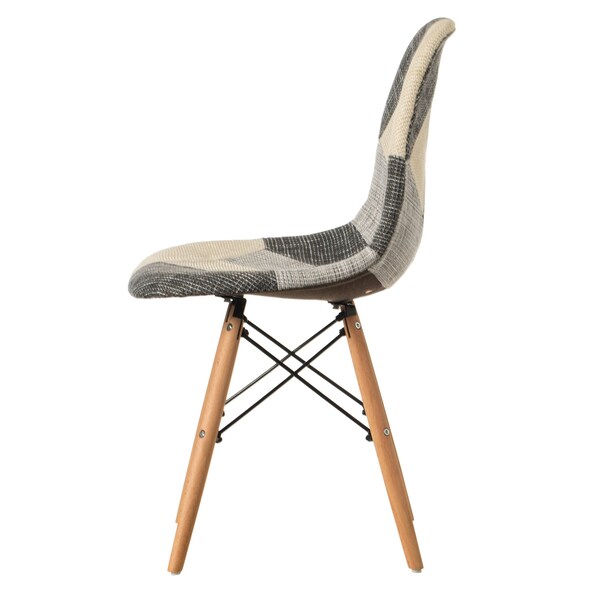Fabulaxe White Patchwork Fabric Chair with Wooden Legs for Kitchen, Dining Room, Entryway, Living Room - QI004230