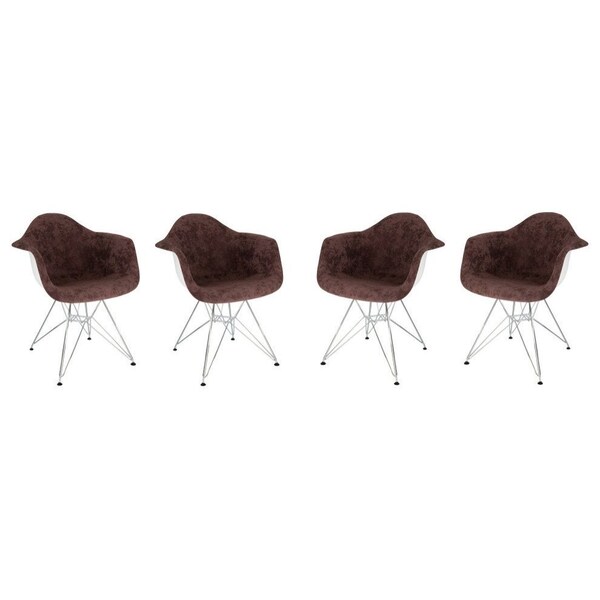 Leisuremod Willow Velvet Eiffel Metal Base Accent Chair, Coffee Brown, 4PK - WM24VBR4