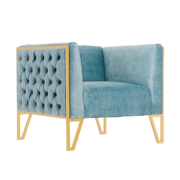 Manhattan Comfort Vector Accent Chair in Ocean Blue and Gold (Set of 2) - 2-AC054-OB