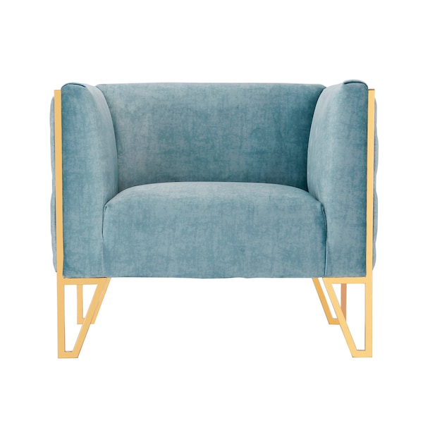Manhattan Comfort Vector Accent Chair in Ocean Blue and Gold (Set of 2) - 2-AC054-OB