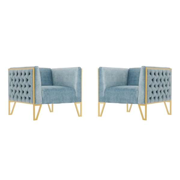 Manhattan Comfort Vector Accent Chair in Ocean Blue and Gold (Set of 2) - 2-AC054-OB