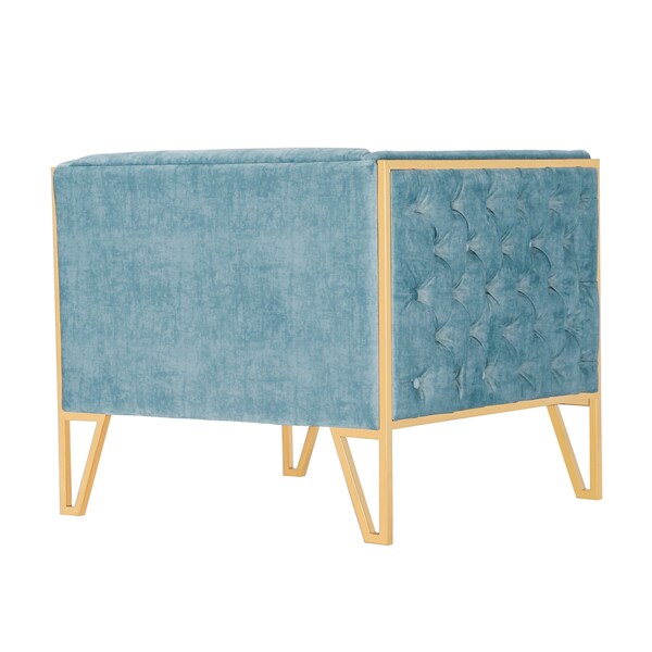 Manhattan Comfort Vector Accent Chair in Ocean Blue and Gold (Set of 2) - 2-AC054-OB