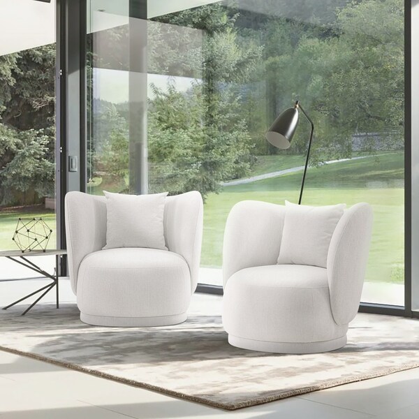 Manhattan Comfort Contemporary Siri Linen Accent Chair with Pillows in Cream, 2PK - 2-AC057-CR