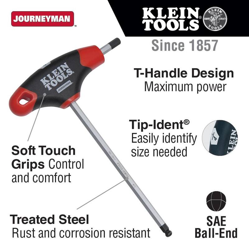 Klein Tools 1/4 in. Ball-End Journeyman T-Handle Hex Key 6 in. - JTH6E13BE