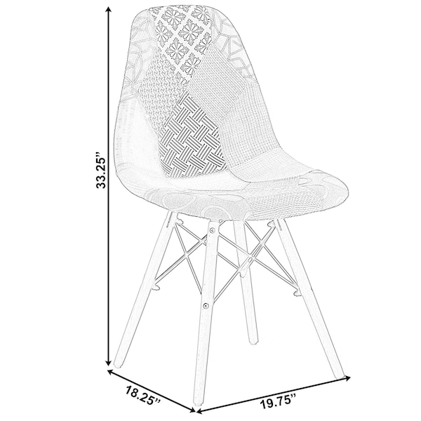 Fabulaxe Modern Fabric Patchwork Chair w/Wooden Legs for Kitchen, Dining Room, Entryway, Living Room, Single - QI004328