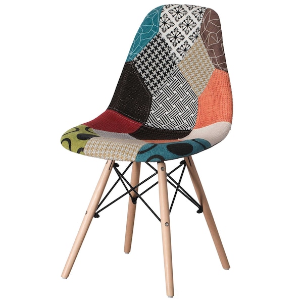 Fabulaxe Modern Fabric Patchwork Chair w/Wooden Legs for Kitchen, Dining Room, Entryway, Living Room, Single - QI004328