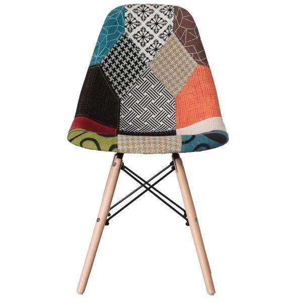 Fabulaxe Modern Fabric Patchwork Chair w/Wooden Legs for Kitchen, Dining Room, Entryway, Living Room, Single - QI004328