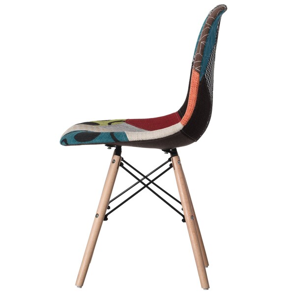 Fabulaxe Modern Fabric Patchwork Chair w/Wooden Legs for Kitchen, Dining Room, Entryway, Living Room, Single - QI004328