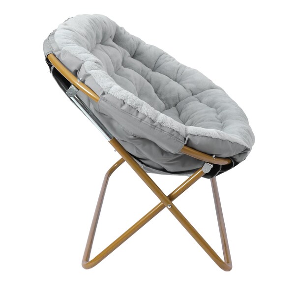 Flash Furniture Eleanor 56-in Portable Folding Double Saucer Chair w/2 Folding Ottomans Gray Faux Fur w/Gold Frame - FV-FDS-001-2FR-GY-SGD-GG