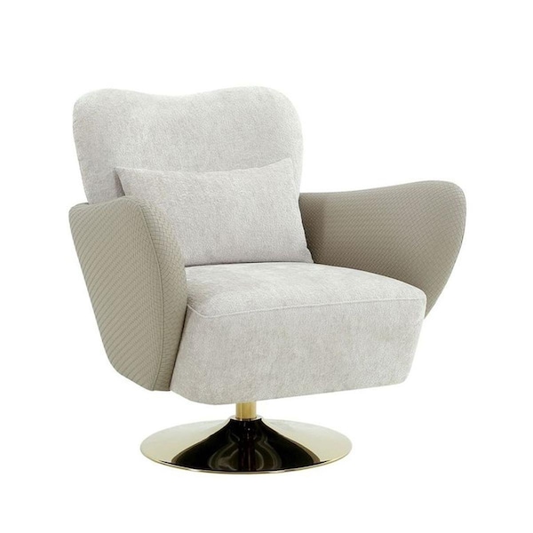 Pasargad Home Mercer Design Beige Swivel Lounge Chair with Pillow - PZW-20093