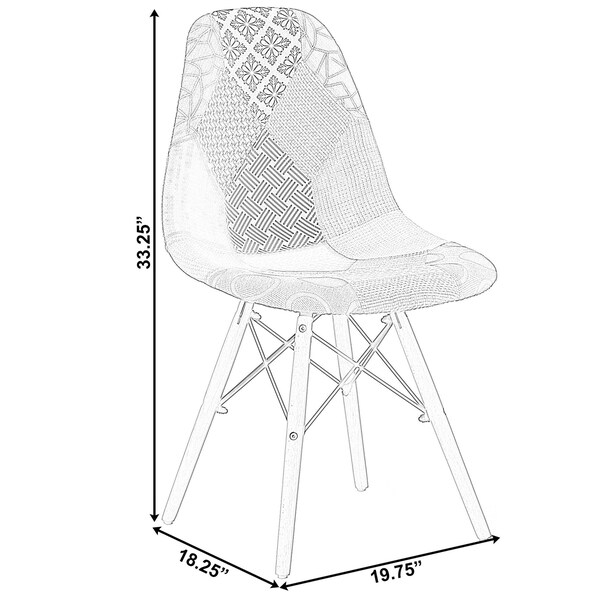 Fabulaxe Modern Fabric Patchwork Chair w/Wooden Legs for Kitchen, Dining Room, Entryway, Living Room, PK 4 - QI004328.4