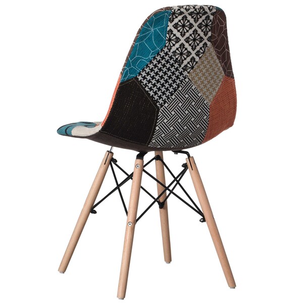 Fabulaxe Modern Fabric Patchwork Chair w/Wooden Legs for Kitchen, Dining Room, Entryway, Living Room, PK 4 - QI004328.4