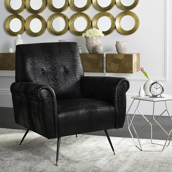 Safavieh Mira Retro Mid Century Faux Leather Accent Chair, Black - FOX6285A
