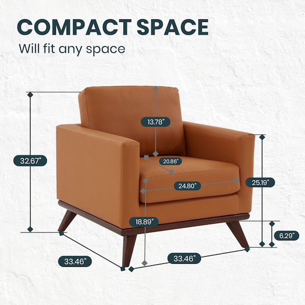 Leisuremod Chester Modern Leather Accent Armchair with Birch Wood Base, Cognac Tan - CS33TN-L