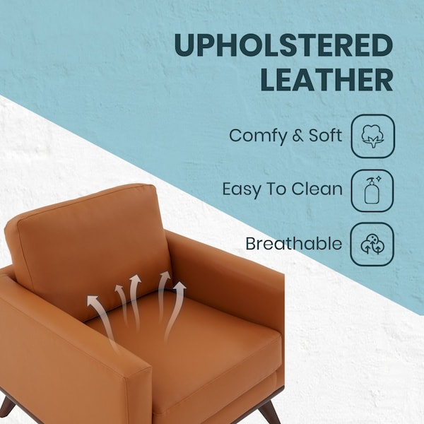 Leisuremod Chester Modern Leather Accent Armchair with Birch Wood Base, Cognac Tan - CS33TN-L