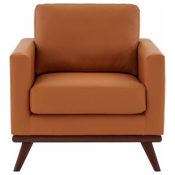 Leisuremod Chester Modern Leather Accent Armchair with Birch Wood Base, Cognac Tan - CS33TN-L