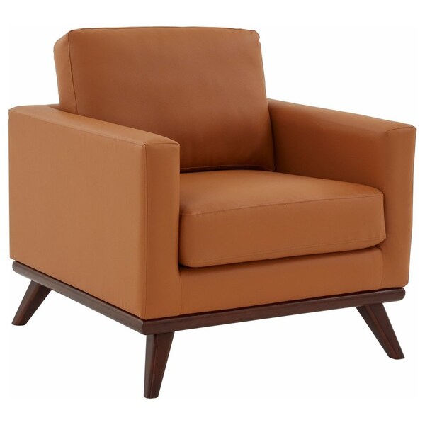 Leisuremod Chester Modern Leather Accent Armchair with Birch Wood Base, Cognac Tan - CS33TN-L
