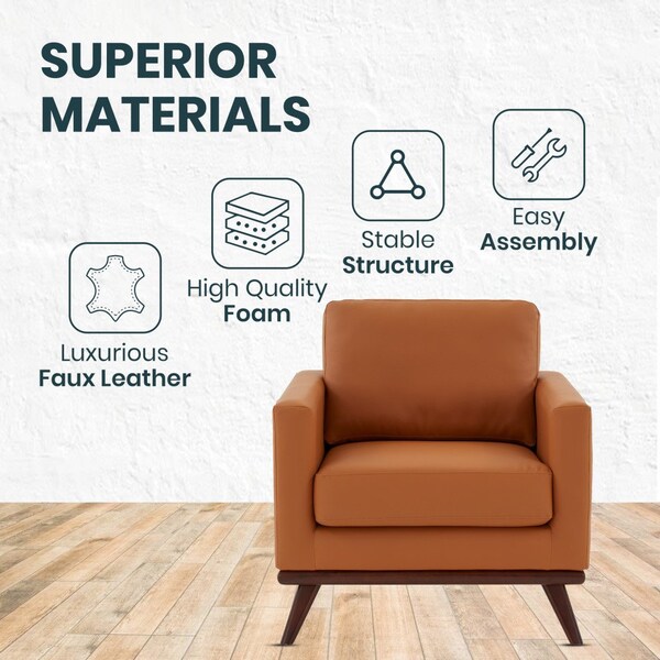 Leisuremod Chester Modern Leather Accent Armchair with Birch Wood Base, Cognac Tan - CS33TN-L