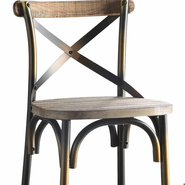 Homeroots 43 in. High Back Antiqued Copper & Oak Finish Bar Chair - 376982