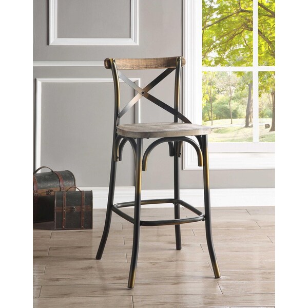 Homeroots 43 in. High Back Antiqued Copper & Oak Finish Bar Chair - 376982