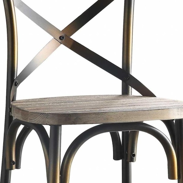 Homeroots 43 in. High Back Antiqued Copper & Oak Finish Bar Chair - 376982