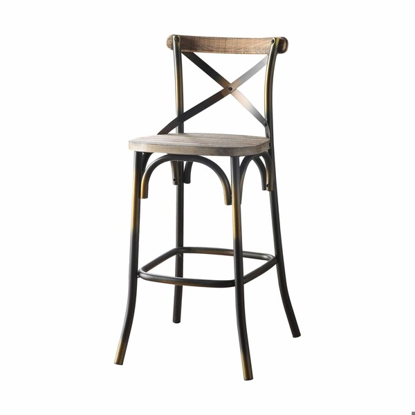 Homeroots 43 in. High Back Antiqued Copper & Oak Finish Bar Chair - 376982