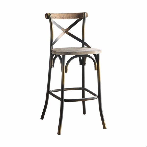 Homeroots 43 in. High Back Antiqued Copper & Oak Finish Bar Chair - 376982