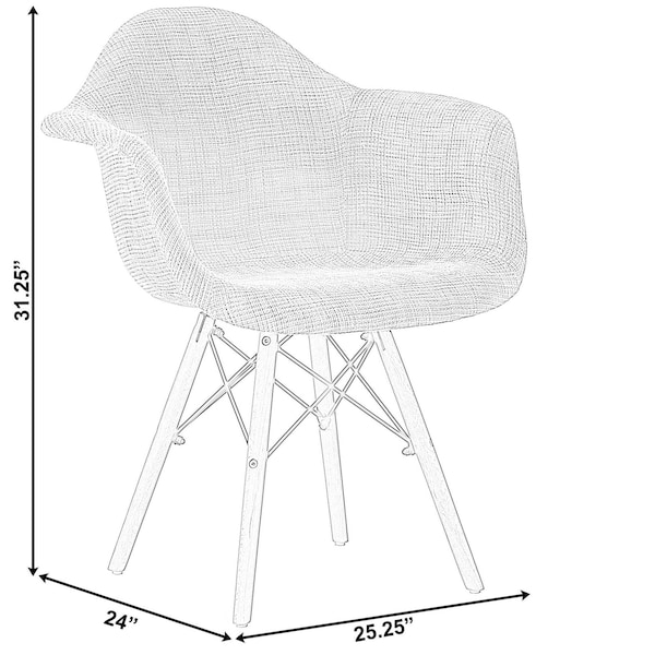 Fabulaxe Mid-Century Modern Style Fabric Lined Armchair with Beech Wooden Legs, White, PK 4 - QI004325.WT.4