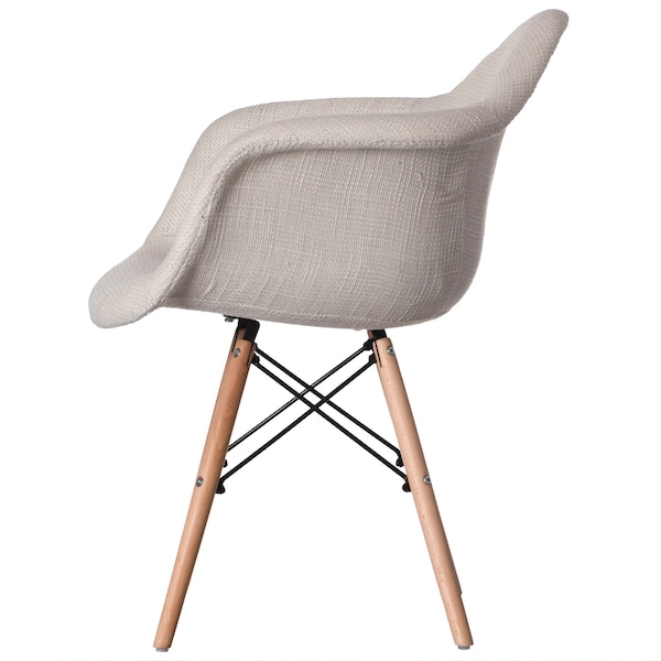Fabulaxe Mid-Century Modern Style Fabric Lined Armchair with Beech Wooden Legs, White, PK 4 - QI004325.WT.4