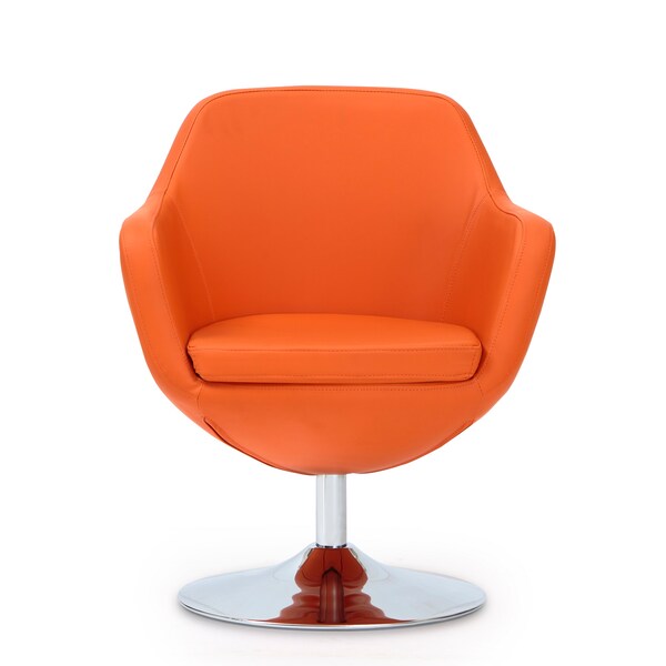 Manhattan Comfort Caisson Faux Leather Swivel Accent Chair in Orange and Polished Chrome (Set of 2) - 2-AC028-OR