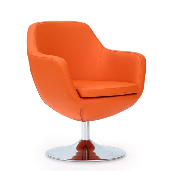 Manhattan Comfort Caisson Faux Leather Swivel Accent Chair in Orange and Polished Chrome (Set of 2) - 2-AC028-OR