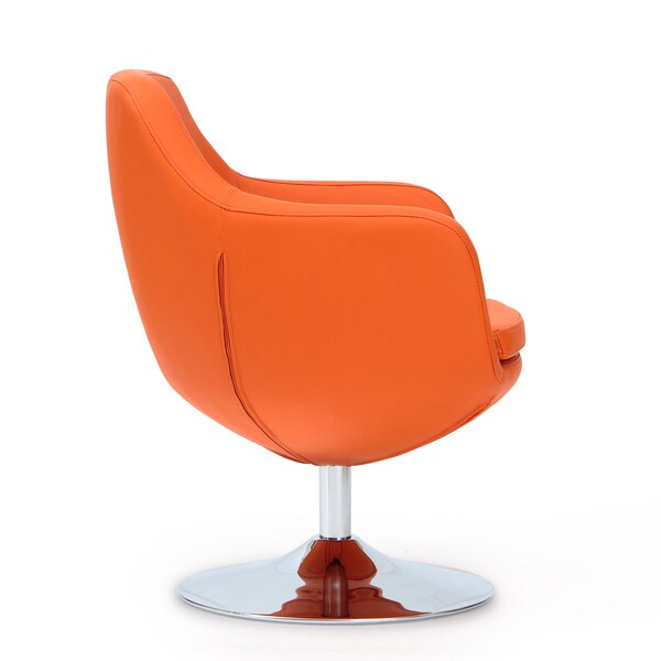 Manhattan Comfort Caisson Faux Leather Swivel Accent Chair in Orange and Polished Chrome (Set of 2) - 2-AC028-OR