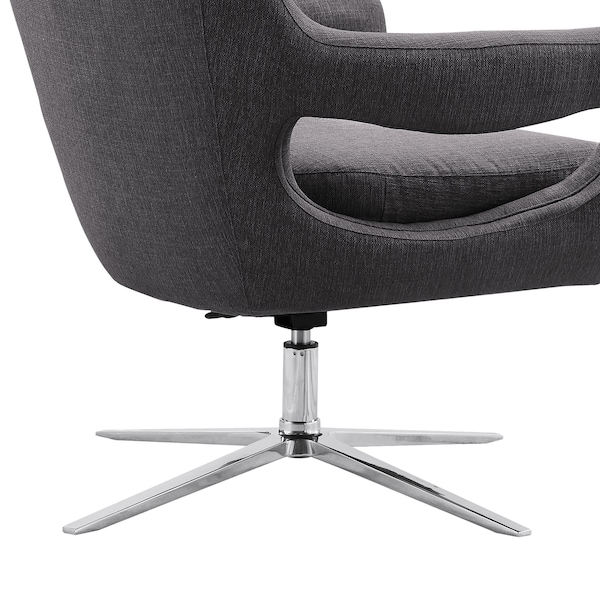 Armen Living Quinn Contemporary Adjustable Swivel Accent Chair in Polished Chrome Finish with Gray Fabric - LCQUCHGR