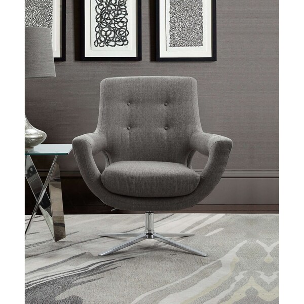 Armen Living Quinn Contemporary Adjustable Swivel Accent Chair in Polished Chrome Finish with Gray Fabric - LCQUCHGR