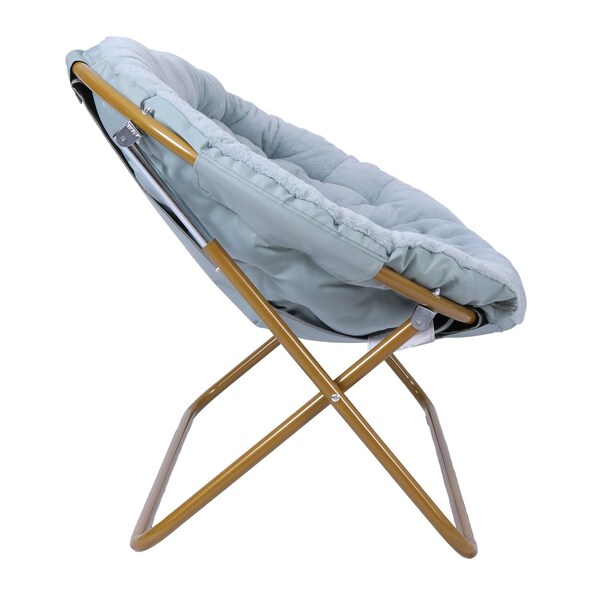 Flash Furniture Eleanor 56-in Portable Folding Double Saucer Chair w/2 Folding Ottomans, Aqua Faux Fur w/Gold Frame - FV-FDS-001-2FR-DTAQ-SGD-GG