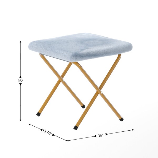 Flash Furniture Eleanor 56-in Portable Folding Double Saucer Chair w/2 Folding Ottomans, Aqua Faux Fur w/Gold Frame - FV-FDS-001-2FR-DTAQ-SGD-GG
