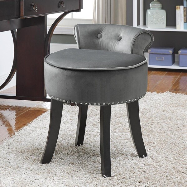 Comfortcorrect Alena Velvet Contemporary Nailhead Trim Rolled Back Vanity Stool, Light Grey - 22.8 x 17.9 x 19 in. - CO2625267